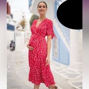 Seraphine Red Midi Wrap Maternity Dress Size 6 EUC
